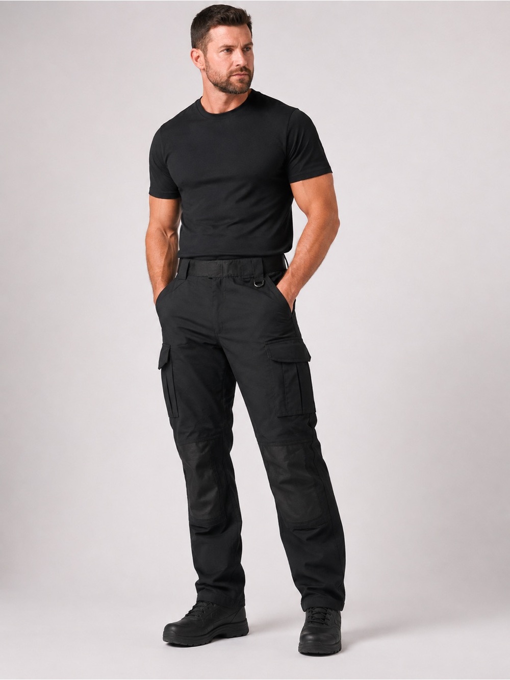 Mens 2XL Black Tactical Cargo Work Pants Ripstop Utility Outdoor Stretch Waist